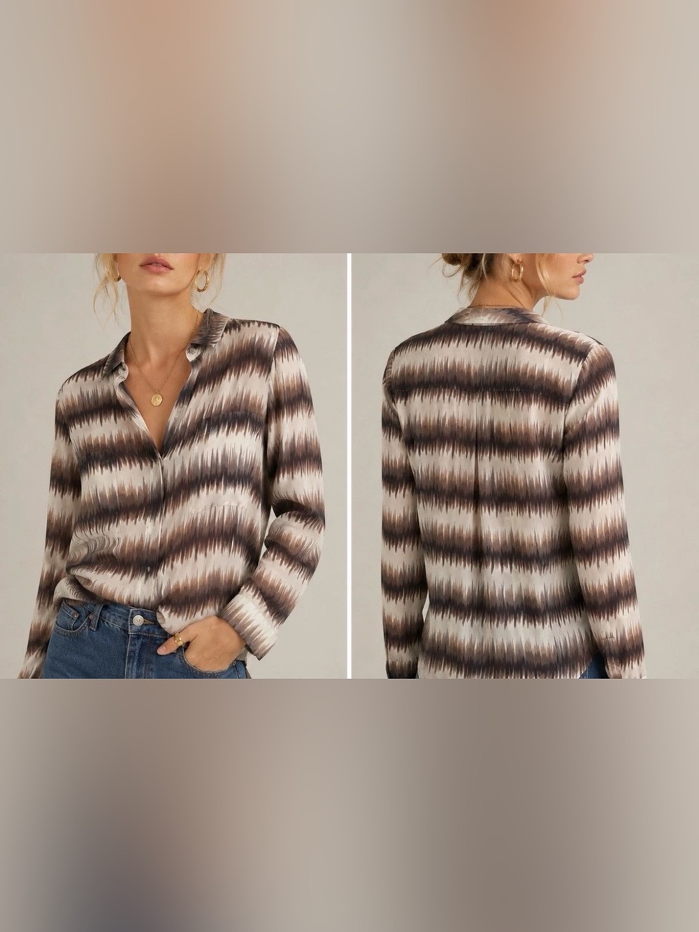 BCBGMAXAZRIA 100% Silk Abstract Print Hi Low Blouse Size M